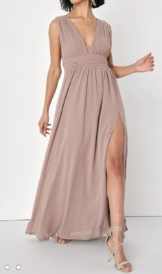 chinese dress ladies Gala Taupe Satin One-Shoulder Cape Sleeve Split Maxi Dress – Club L London main image 1