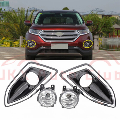 Front Bumper Fog Lights Lamps w/Cover Bezel Bulbs Set e For Ford Edge 2015-2017