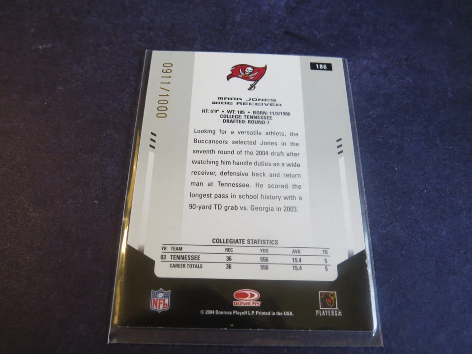 2004 LEAF CERTIFIED MARK JONES AUTO ROOKIE CARD 911/1000 TAMPA BAY - Image 2 of 2