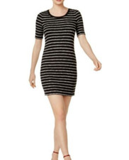 Kensie Striped Shirt Dress Medium $69.00 Ribbed Black Gray Short Sleeve Y2K