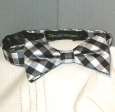 Pre-Tied CITY OF LONDON Black Silver Checked Adjustable Polyester Bow Tie bt-42