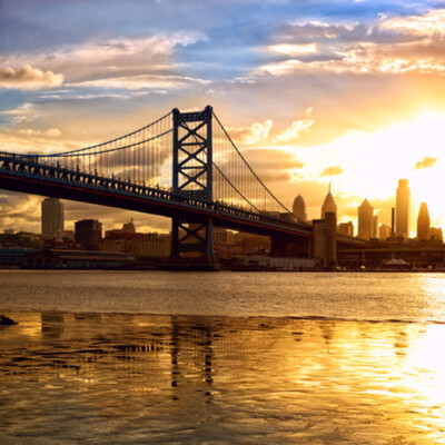Wandbild: Philadelphia Skyline und Ben Franklin Bridge bei [...]