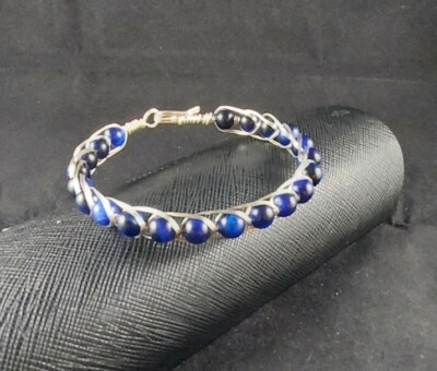 VERSILBERT Wickel Armreif Armband natürliche TIGERAUGE Edelsteine HANDARBEIT 