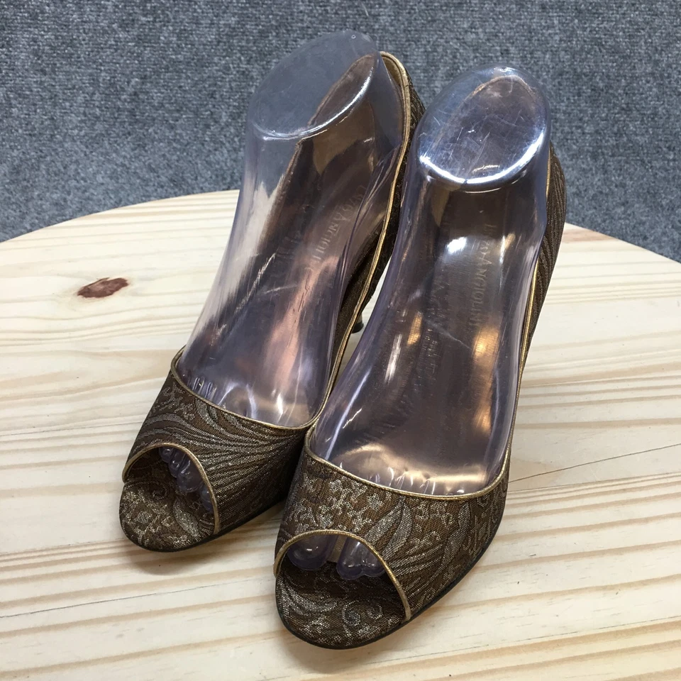 Zapatos de tacón de aguja Enzo Angiolini para mujer 8M Maylie Peep Toe marrón dorado sin cordones Foto 3 de 4