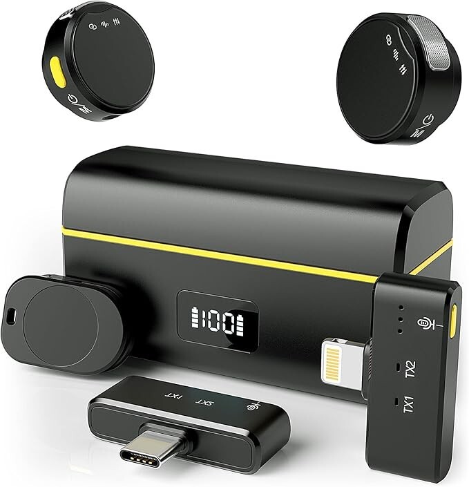 Micrófono de solapa inalámbrico para iPhone/Android con conector Lightning/USB C