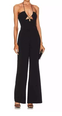 Jonathan Simkhai Sz 4 Jumpsuit Black Gala Plisse Cut Out Wide Leg Sleeveless New