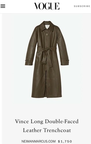 Trench cappotto Vince $1750 doppia faccia pelle di agnello con cintura verde oliva L 14 - Foto 3 di 7