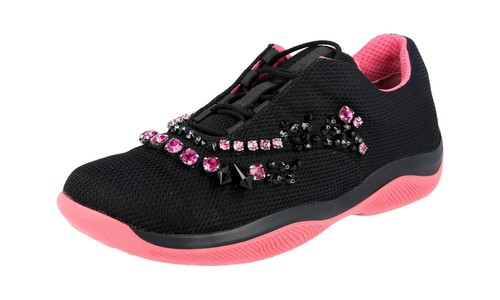LUXUS PRADA SNEAKER SCHUHE 1E784G SCHWARZ + ROSA MIT STRASS NEU 37,5 38 - Bild 2 von 11