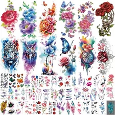 72 Sheets Temporary Tattoos 12 Sheets Half Arm 60 Sheets Tiny Fake Tattoos