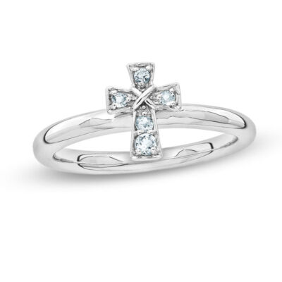 0.15Ct Simulated Aquamarine Cross Ring 10K White Gold Plated Sterling Silver