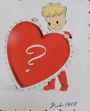 Vtg. 1953 Norcross Valentine to Secret Pal Girl Blonde Curls Red  Boots C162