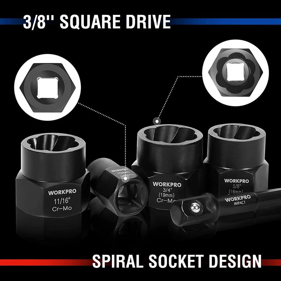 WORKPRO 15 Pieces Impact Bolt & Nut Remover Set 3/8” Drive Bolt Extractor NEW - Image 3 of 4
