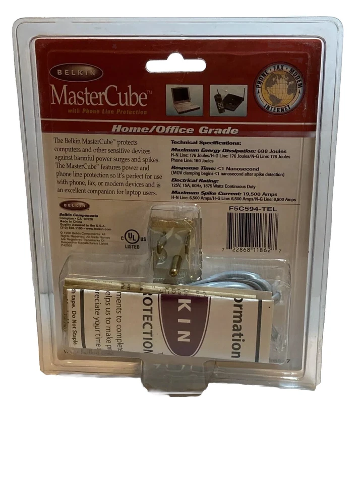 Belkin MasterCube Surge & Phone Protector F5C594-TEL 688 Joules Brand New - Image 2 of 2