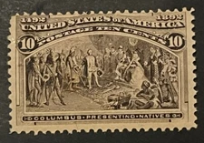 Travelstamps:1893 US Stamps Scott #237 Presenting Natives 10 Cent mint og hinged