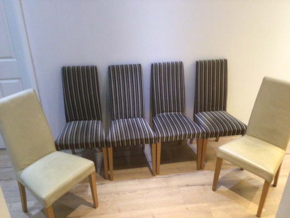 6 NEXT dining room chairs. 2 x leather + 4 x material. Good condition