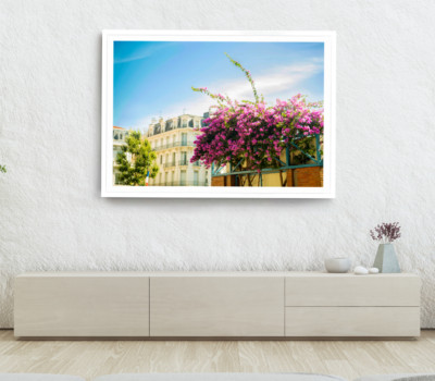 Flower Trees Print, Village Wall Art, Cloudy Sky Framed Nature Wall Art,Natural