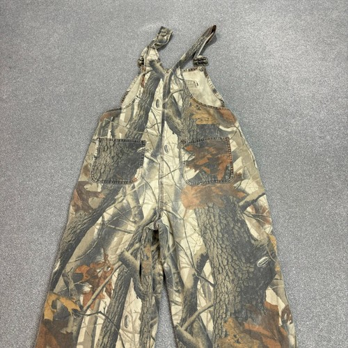 RealTree Dungarees Kids Large 26x26 Brown Canvas Bib Camo Hunting Overalls Youth - Picture 9 of 11