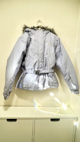 North Face Womens Coat Fur Hood Belt Lilac Periwinkle Size M - Picture 2 of 11