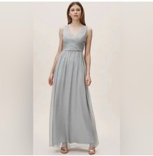 NWT BHLDN Anthro XL Kia Sleeveless Maxi Bridesmaid Dress Fog Chiffon VNeck Ruche