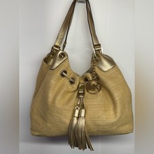 Michael Kors Gold Slouchy Hobo Shoulder Bag Tassels Drawstring