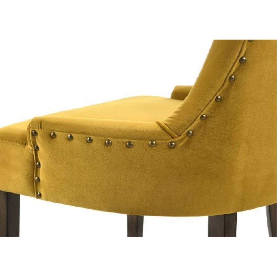 Silla auxiliar Farren para muebles en terciopelo amarillo y acabado espresso Foto 3 de 4