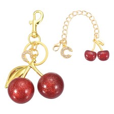 Cherry Keychain, Cherry Bag Charm Initial C Letter Charm Cute Keychain, Gold/Red