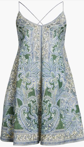 ZIMMERMANN Ottie Swing Paisley Print Linen Mini Dress Green AU 2 US 8 $695 New