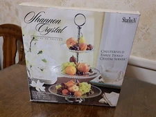 Shannon Crystal Chesterfield 3-Tiered Server by Godinger Beaded Rim, NIB