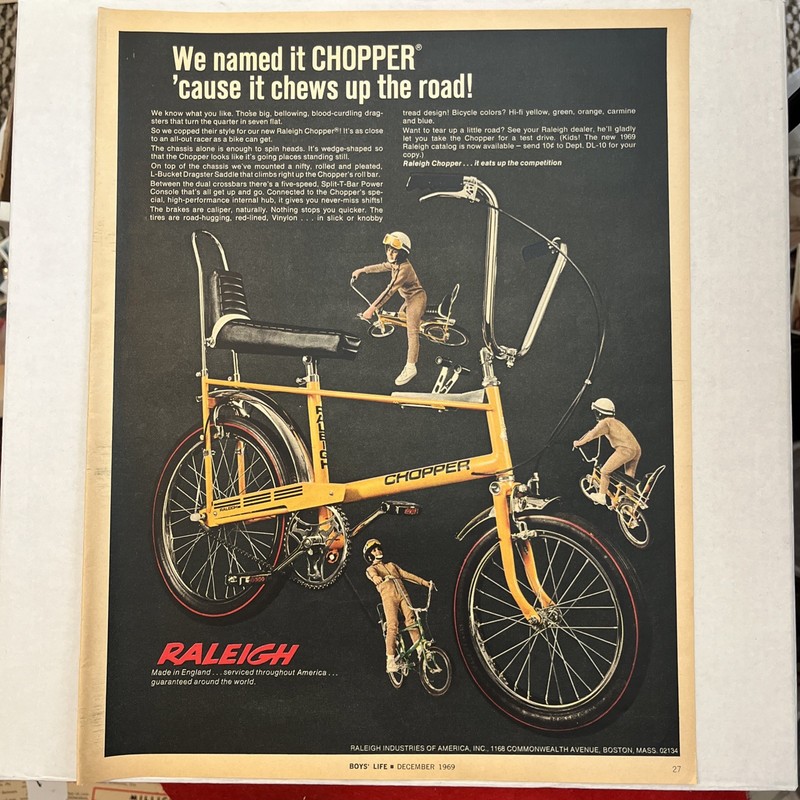 1969 RALEIGH CHOPPER BICYCLE Color Print Ad Advertisement • Original Ad • EX