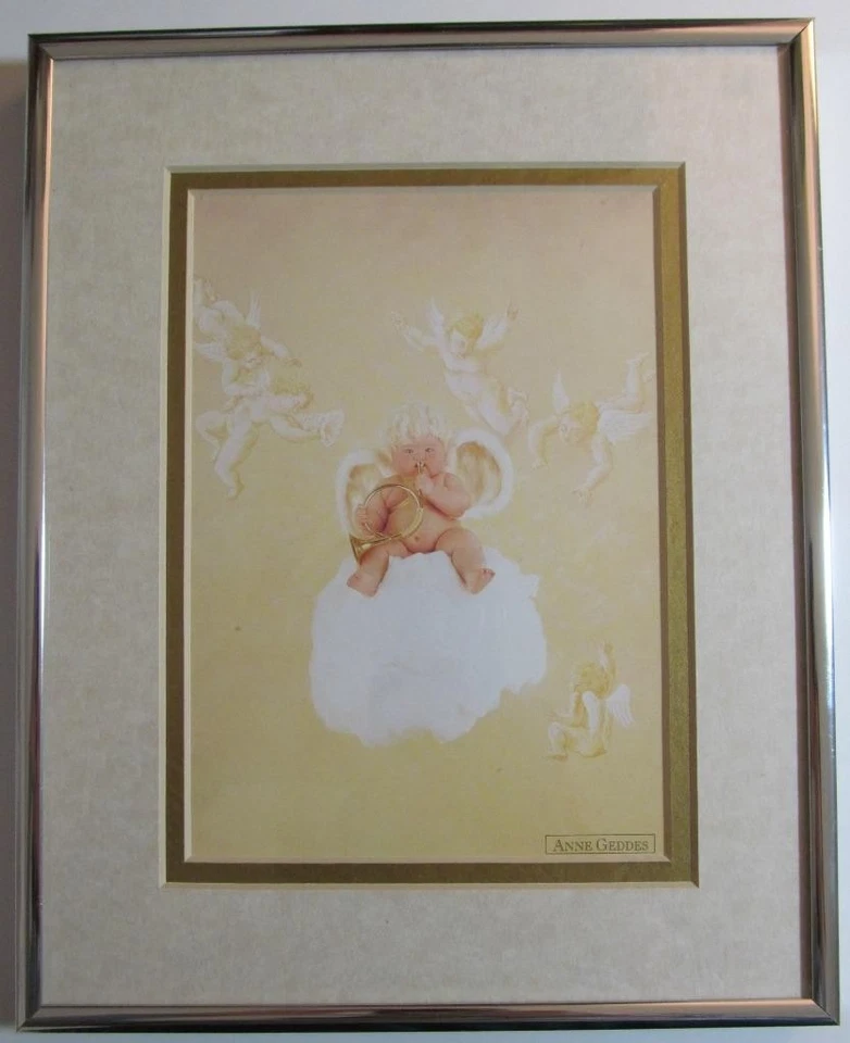 Anne Geddes 1996 querubín bebé cromado cepillado enmarcado profesionalmente en la nube usado en excelente estado Foto 2 de 4