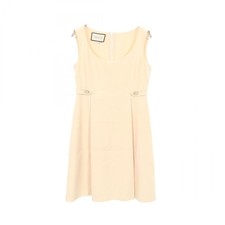 GUCCI Interlocking G Button Sleeveless Dress 631483 silk wool Beige Used #36