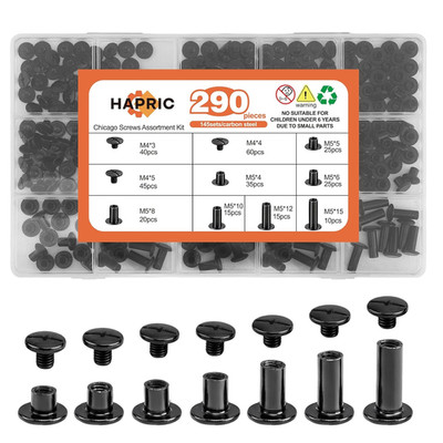 145 Sets Chicago Screws for Leather, 7 Sizes M5X4/5/6/8/10/12/15Mm Gunmetal Blac