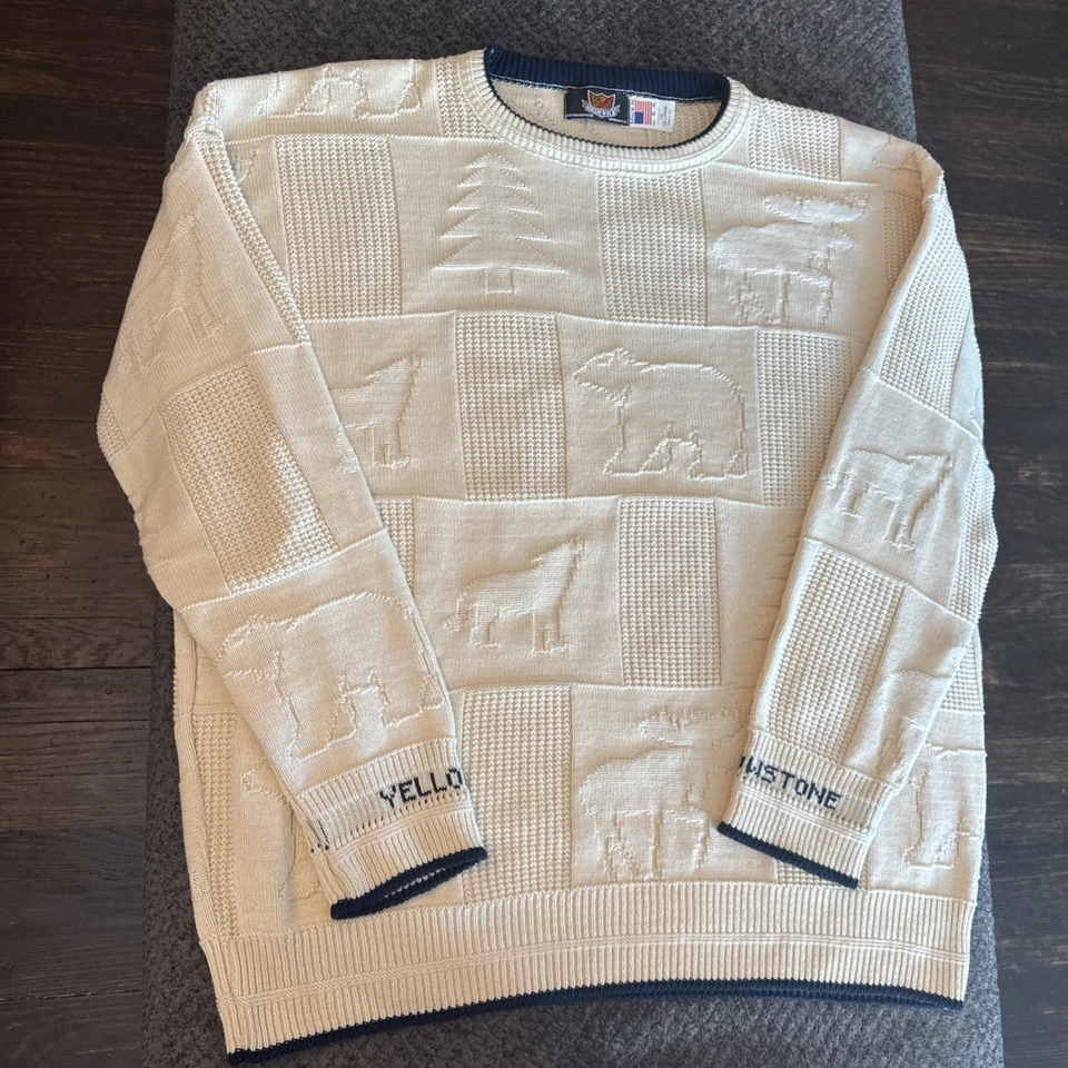 Suéter De Colección Parque Nacional Yellowstone Estampado Animal Para Hombre 2XL Blanco Crema EE. UU. Foto 3 de 4