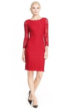 Diane Von Furstenberg Womens Zarita Lace Floral Dress Size 10 Red Cocktail Event