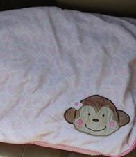 Just One You Carter's Monkey Applique' Baby Blanket Pink hearts Sherpa Fleece