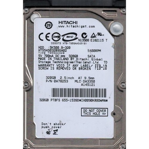 Hitachi 320GB 2.5" SATA Internal HDD 1.5GB/s 655-1539D (OEM)