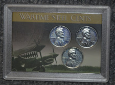 1943 P/D/S Re-Processed Lincoln Steel Cent Set In Whitman 2x3 Wartime Holder