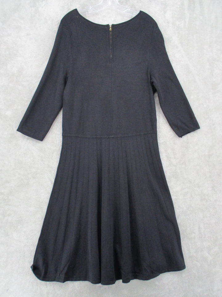 Vestido Suéter Talbots 1X Minimalista Línea A Carrera Oficina Espalda Cremallera Midi Negro Foto 2 de 4