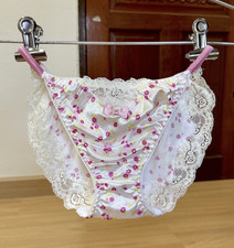 Vintage Silky Nylon String Panty Sheer Lace Hi Cut Bikini Sz.6/M Slippery Briefs