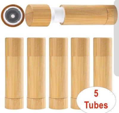 5 Pack 5g Bamboo Lip Balm Tubes Empty DIY Refillable Eco-Friendly Containers