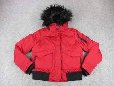Hollister Jacket Womens Medium Red Down Puffer Hooded Insulated Winter Coat Y2K