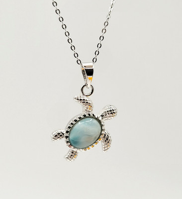 NEW Beaux Bijoux Sterling Silver Larimar Sea Turtle Necklace w/Gift Box
