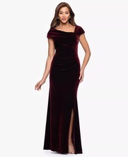 Xscape Burgundy Velvet Asymmetric Neck Cap Sleeve Gown Size 18W $239