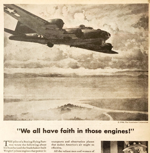 1944 Studebaker Boeing Flying Fortress Advertisement WW2 Era Aviation DWP7A