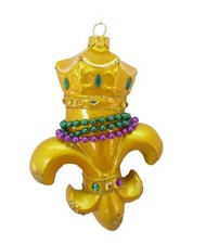December Diamonds Golden Fleur de lis with Beads Mardi Gras Holiday Ornament