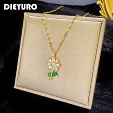 316L Stainless Steel Flower Pendant Necklace For Women Cute Sweet Girls