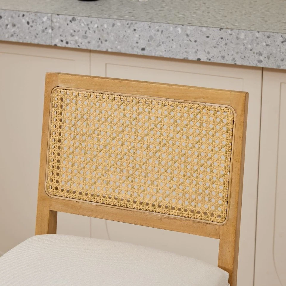 Set of 2 Kitchen Counter Height Bar Stools with Rattan Back Dining Set Barstools - Image 2 of 4