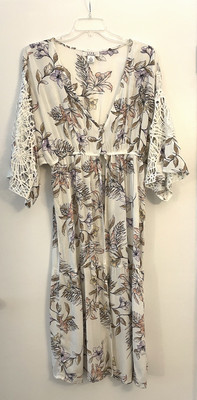 L.I.F.E Love Is For Eternity Floral Beach Cover Up Full Length Duster Size Med.