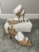 SCHUTZ Bryce Ankle Tie Women's Leather High Heel Sandal Light Nude Sz 7.5 B New