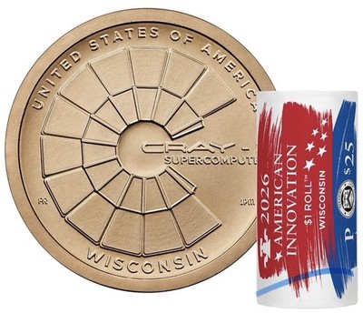 2026 P Cray-1 Computer Wisconsin Innovation Dollar 25$ Roll Sealed In Mint Box
